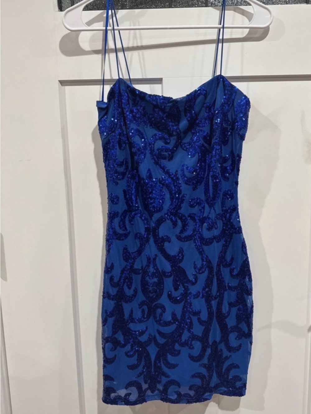 Windsor Royal Blue Sequin Spaghetti Strap Mini Dress